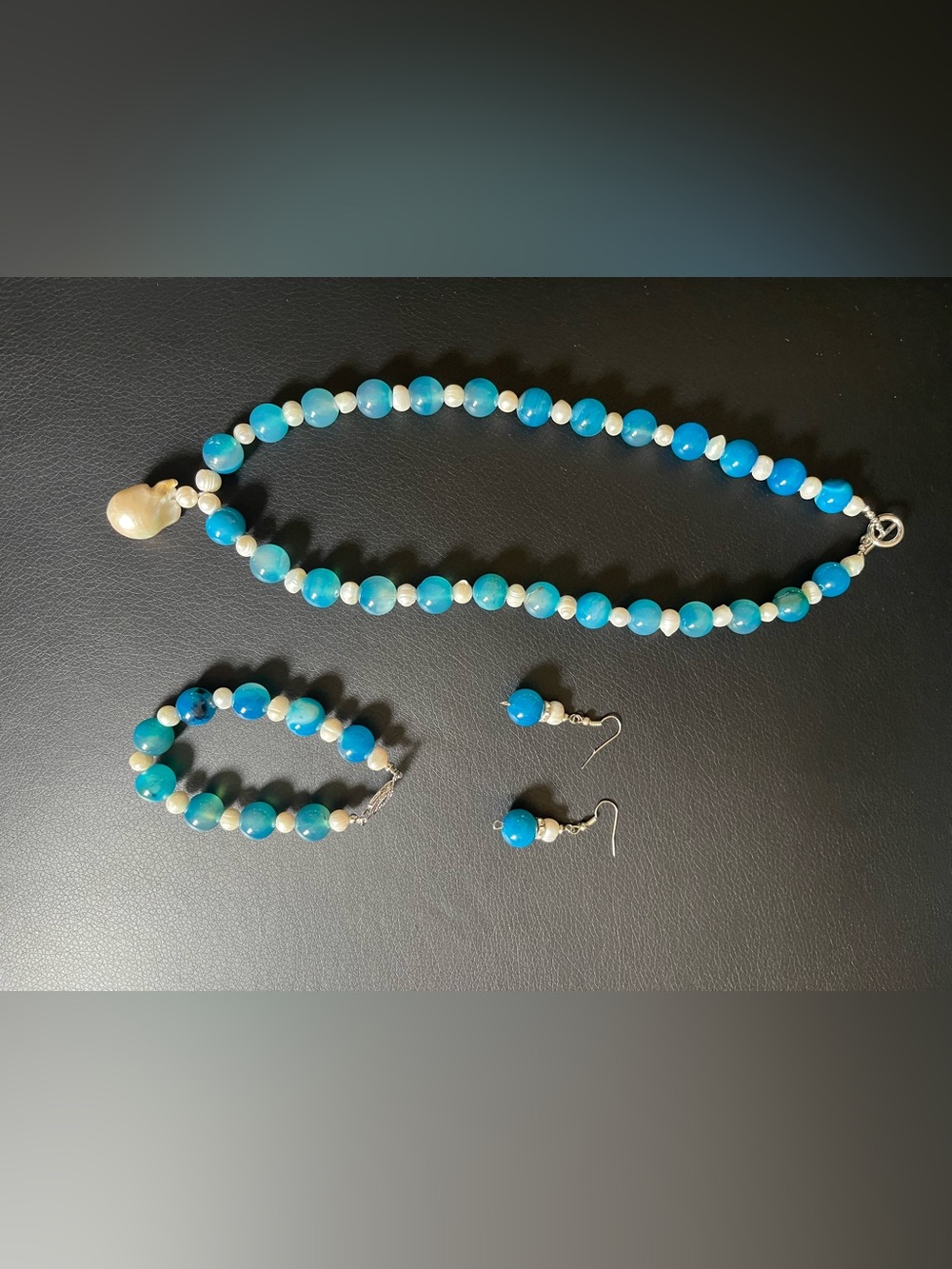 Turquoise Bead Necklace, Bracelet & Earrings Set - Women Jewelry